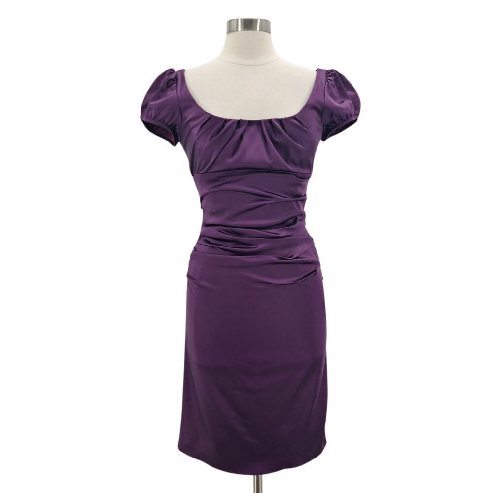 Vintage Suzi Chin for Maggy Boutique Womens 6 Dress Satin Purple Bodycon Party